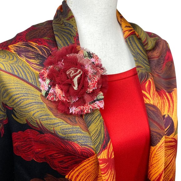 Vintage Chanel Red Tulle and Tweed Brooch - Picture 1 of 6